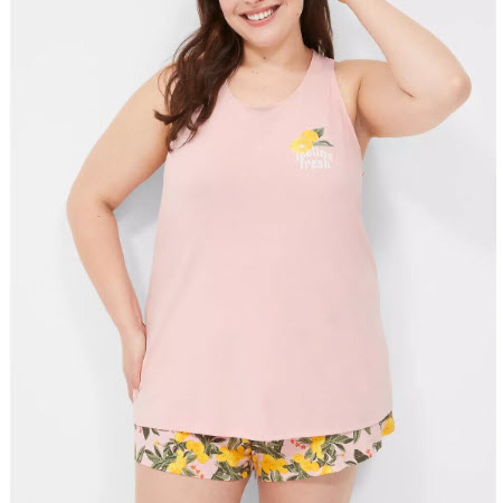 NWT Lane Bryant Cacique Tank & Short PJ Sleep Set Size 22 24 (3X) Lemon Fresh!